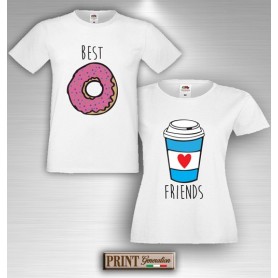 T-Shirt - BEST FRIENDS DONUT E COFFEE - Amicizia - Idea regalo - Coppia