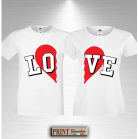 T-Shirt - LOVE CUORE A META' - Idea regalo - Coppia - San Valentino