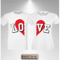 T-Shirt - LOVE CUORE A META' - Idea regalo - Coppia - San Valentino