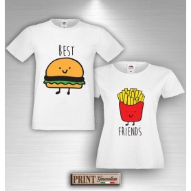 T-Shirt - BEST FRIENDS HAMBURGER E PATATINE - Amicizia - Idea regalo - Coppia