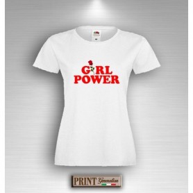 T-Shirt - GIRL POWER CON ROSA - Idea regalo - Frasi divertenti