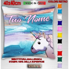 Cuscino Personalizzato - UNICORNO ACQUARELLO CON NOME A SCELTA - Idea Regalo