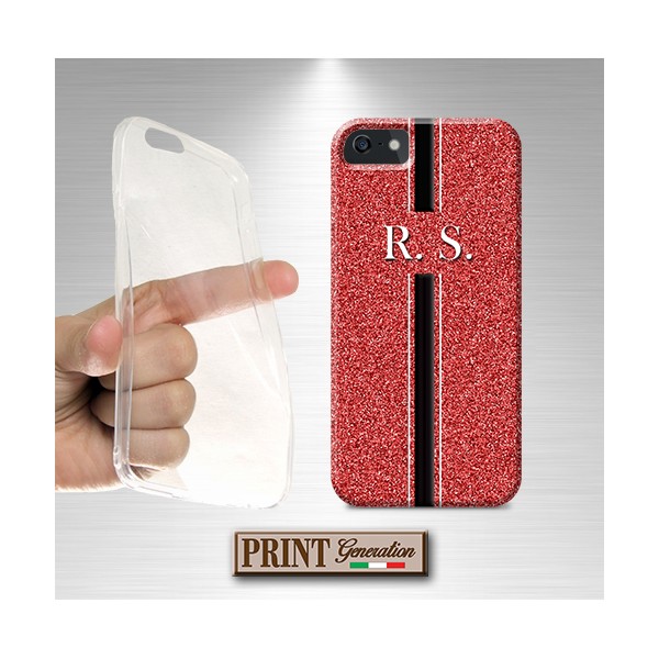 Cover Iniziali rossa brillantini iPhone