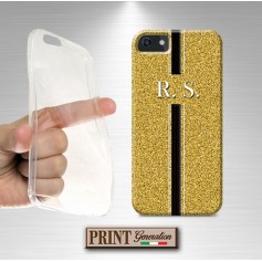 Cover stampata Personalizzata oro monogramma bianco nero effetto glitter iPhone