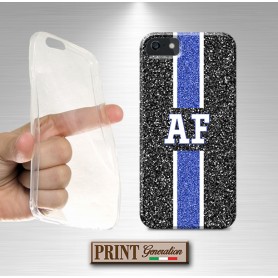 Cover Personalizzata monogramma brillantini bianco blu iPhone