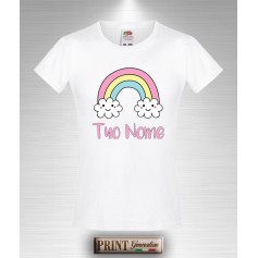 T-shirt Bambina Arcobaleno con Nuvole Smile Personalizzata con Nome