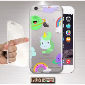 Cover - 'ASTRO UNICORN' unicorno pianeti arcobaleno carino colorito TRASPARENTE NOKIA