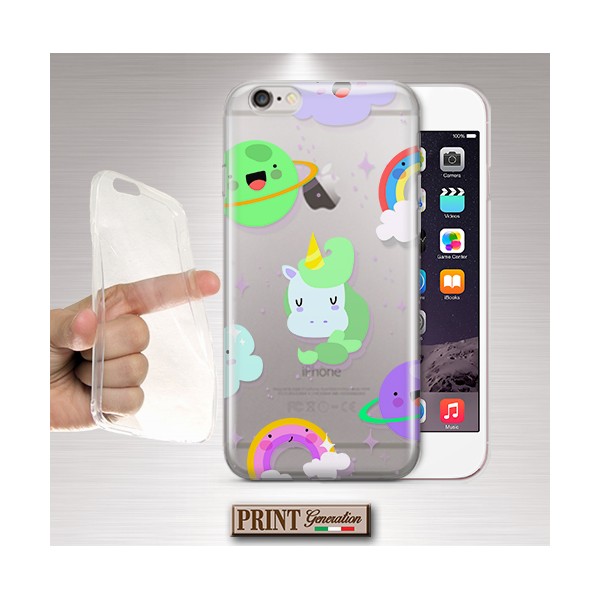 Cover - 'ASTRO UNICORN' unicorno pianeti arcobaleno carino colorito TRASPARENTE NOKIA