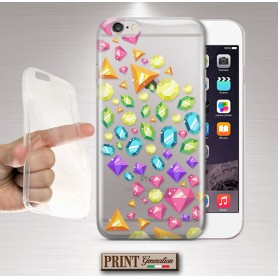 Cover - 'COLORFUL GEMS RAIN trasp' DIAMANTI COLORITI CARINO TRASPARENTE DONNA ARCOBALENO IPHONE