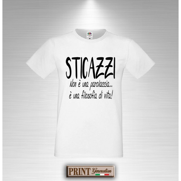 T-Shirt STICAZZI è una filosofia di vita Maglietta Uomo Scritta Frase  Divertente