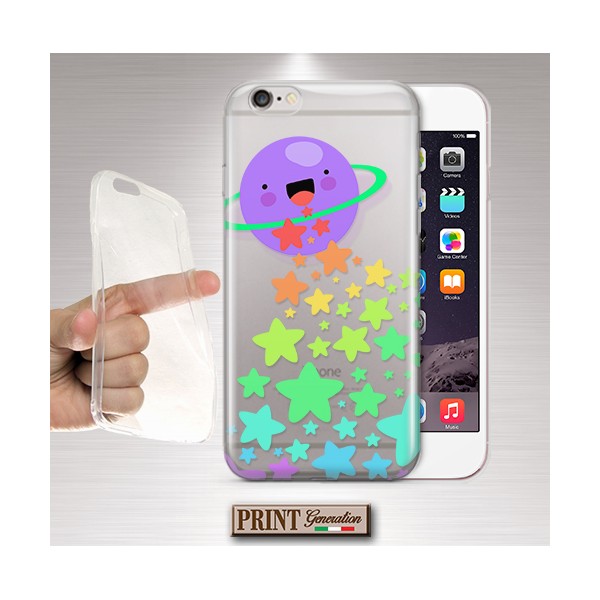 Cover - 'PLANET stars' pianeta carino stelle arcobaleno colori TRASPARENTE NOKIA