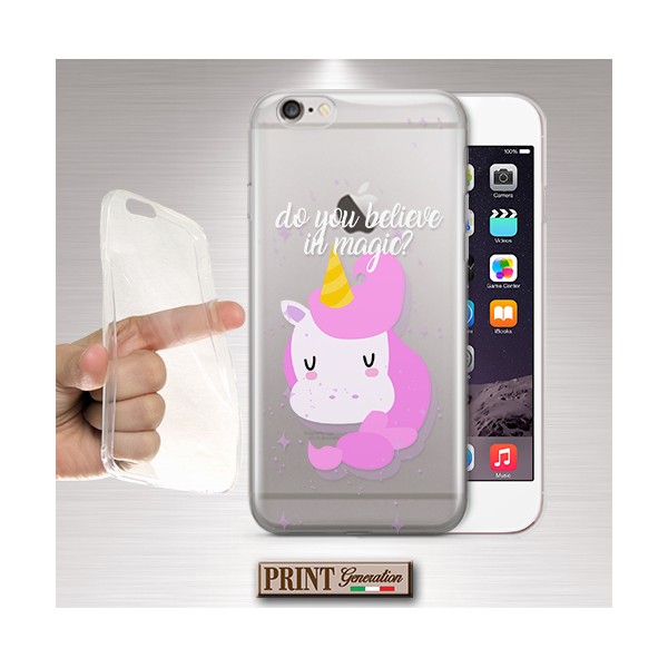 Cover - 'UNICORN believe' unicorno carino trasparente delicato frasi colori pastello SAMSUNG