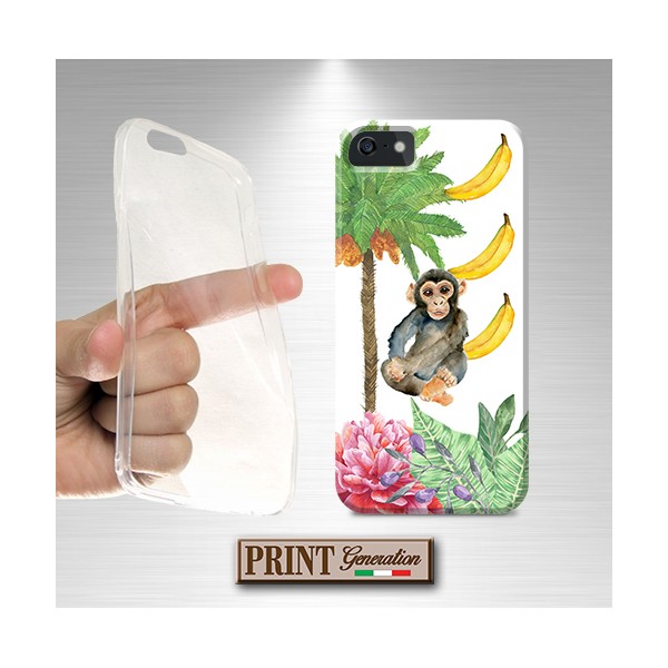 Cover - 'JUNGLE ANIMALS monkey' ANIMALI SELVATICI CARINO FOGLIE FIORI SCIMMIA BANANA GIUNGLA frutta NOKIA