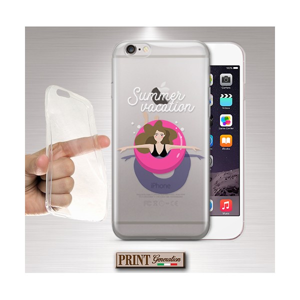 Cover - 'SUMMER VACATIONS girl' TRASPARENTE ragazza nuoto piscina carino estate vacanze ciambella IPHONE