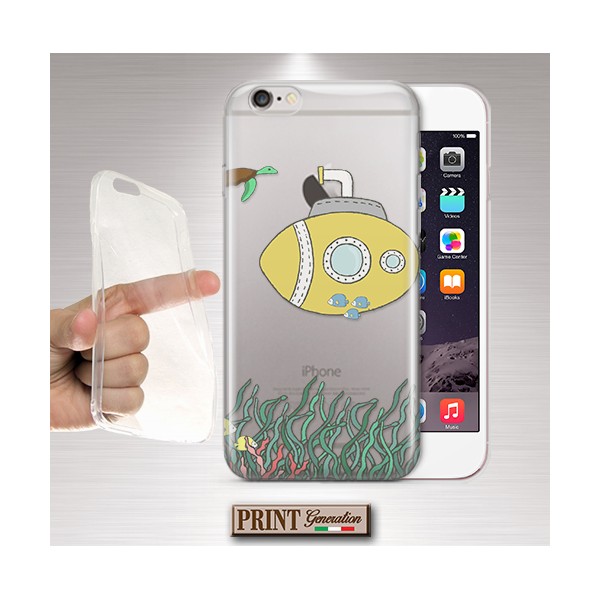 Cover - 'SUBMARINE DOODLE' TRASPARENTE sommergibile carino oceano tartaruga pesci SAMSUNG