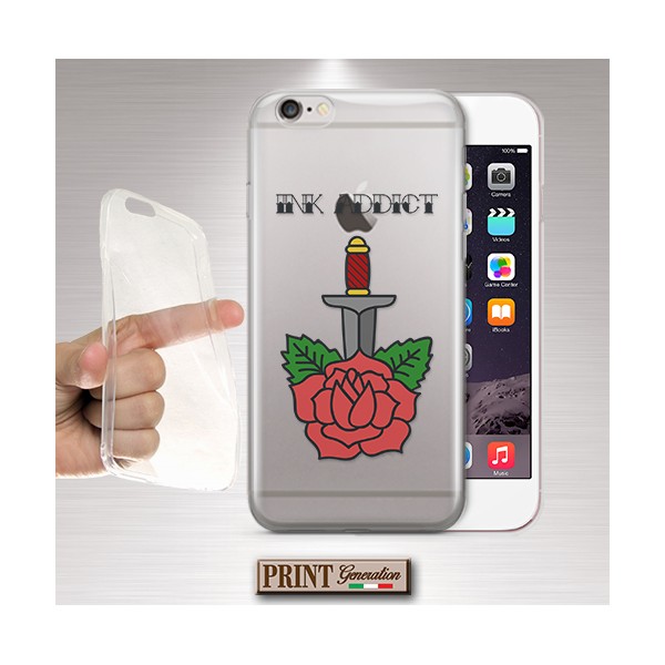 Cover - 'INK ADDICT ROSE KNIFE' TATUAGGI CARINO TRASPARENTE TRADITIONAL STYLE ROSA E COLTELLO SAMSUNG