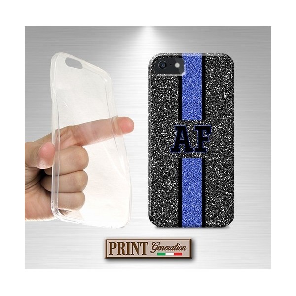 Cover stampata Personalizzata monogramma strass nero blu effetto glitter VIVO