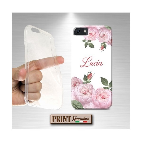 Cover - 'ROSES PERSONALIZZATO NOME' ROSA fiori DELICATO EFFETTO ACQUERELLO PERSONALIZZATA con nome VIVO