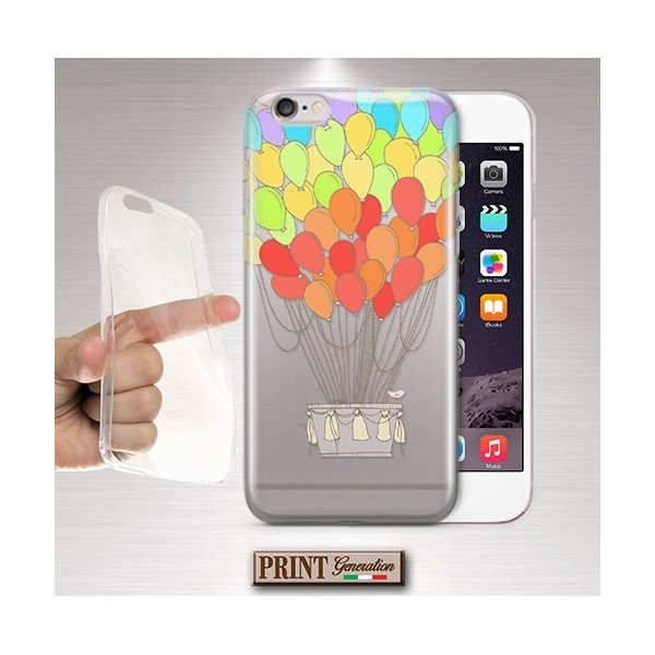 Cover - 'HOT AIR BALLOONS' TRASPARENTE palloncini COLORI carino ARCOBALENO mongolfiera VIVO