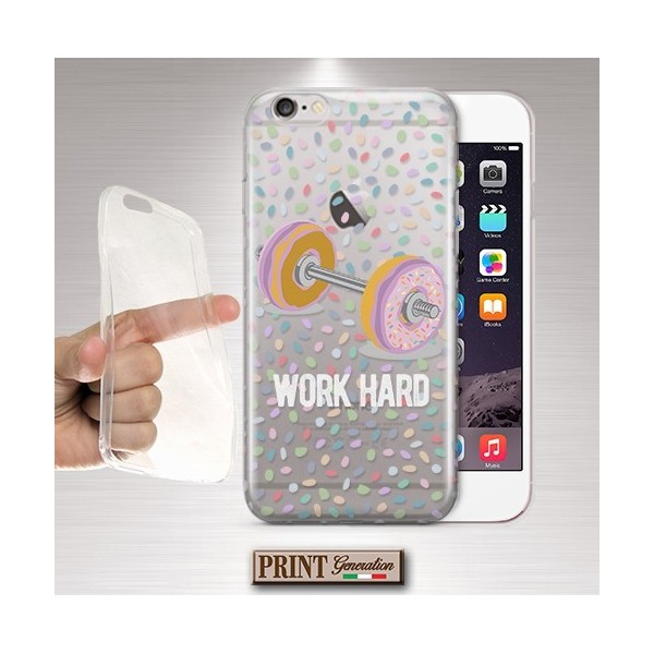 Cover - 'DONUTS work hard' pesi ciambelle carino trasparente gym VIVO