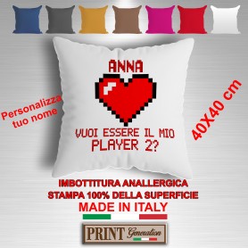 CUSCINO PERSONALIZZATO gamer nome petizione retro videogiochi player 2