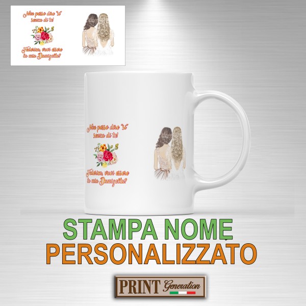 Tazza personalizzabile nome damigelle sposa festa anelli matrimonio weeding