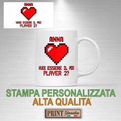 Tazza NOME PERSONALIZZATO stampa alta qualità amore fidanzati giocatori cuore