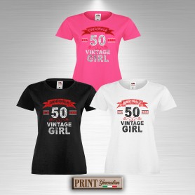T-Shirt PERSONALIZZATA 50 compleanno ANNO vintage girl età anni regalo sorpresa